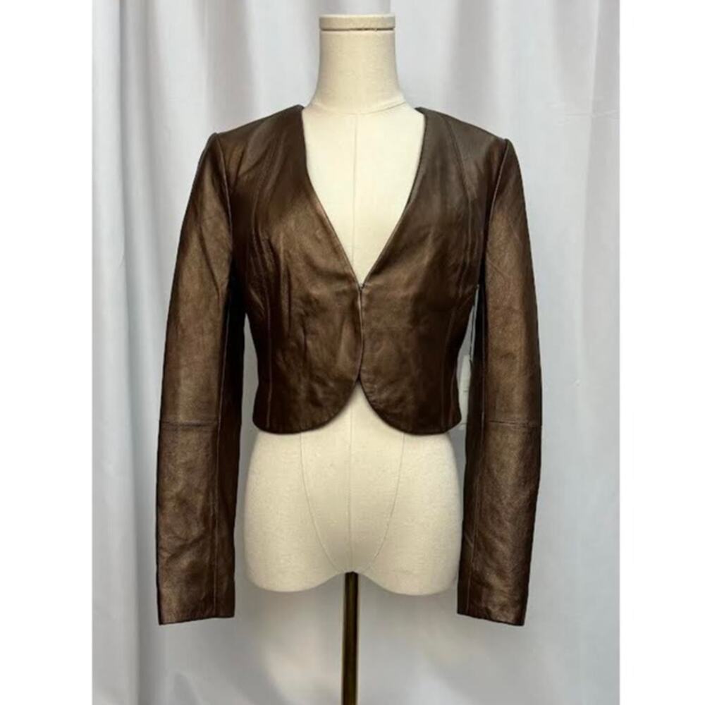 NWT! Ecru Women's Jacket Brown Bronze Metallic Long‎ Sleeve Leather Small